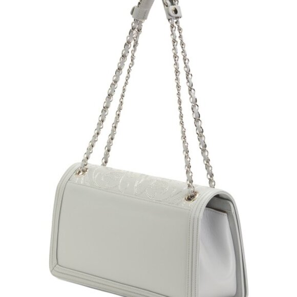 NWT ✅Valentino Orlandi Luxury Embroidered Leather Shoulder Bag GREY SILVER ✨ NWT - Picture 14 of 16